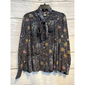 Becken Grey Floral Silk Blouse Size 10